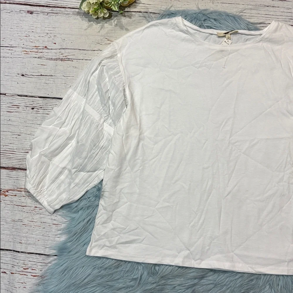 NWT Madewell White Puff-Sleeve Drop-Shoulder Knit Top